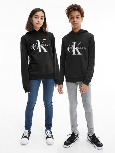 Calvin Klein Ruhák HU714830 | Calvin Klein Organic Cotton Logo Lány Kapucnis Pulóver Fekete